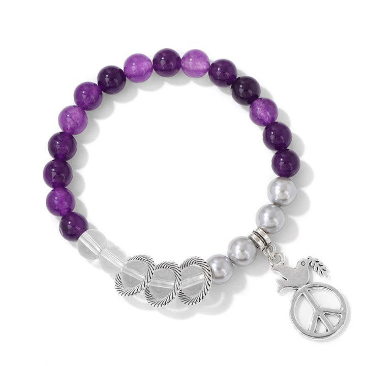 Olivenorma "Embrace Peace" - Peace Dove Crystal Bracelet - Amethyst & White Crystal - image 4