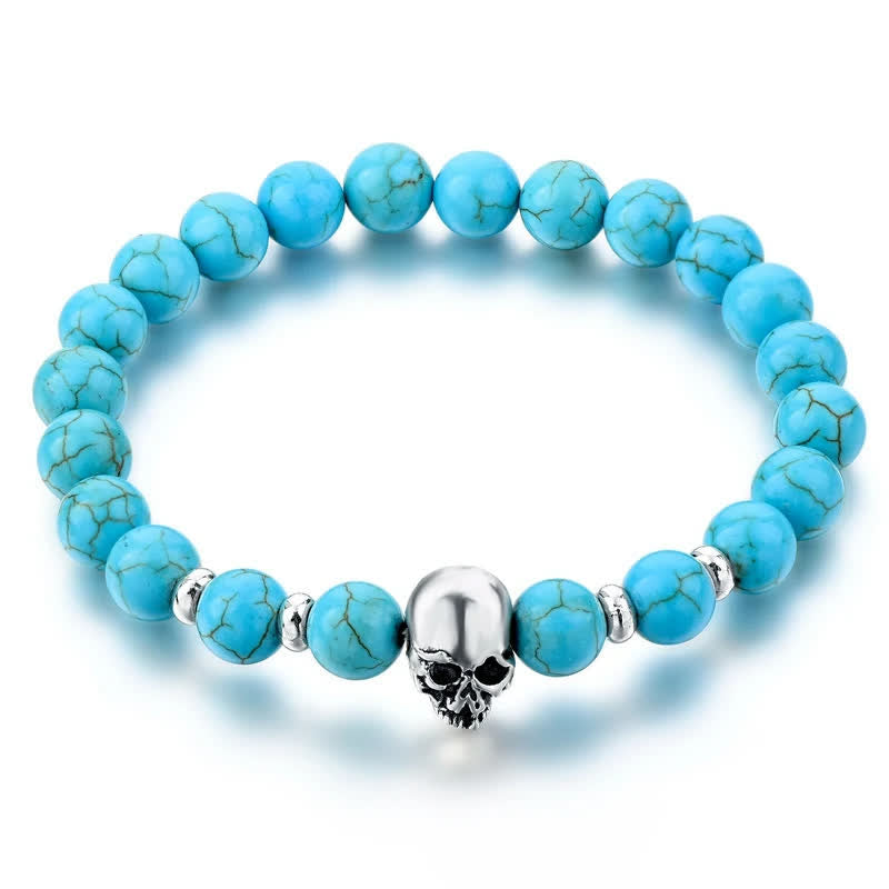 Olivenorma Natural Stone Skull Men Jewelry Elastic Bracelet - Turquoise - image 0