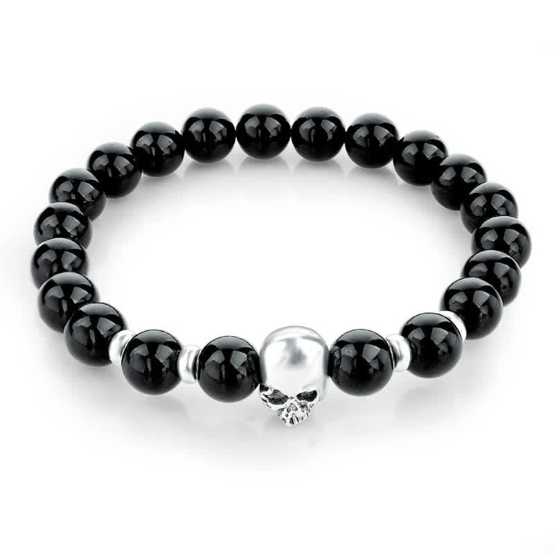 Olivenorma Natural Stone Skull Men Jewelry Elastic Bracelet - Obsidian - image 6