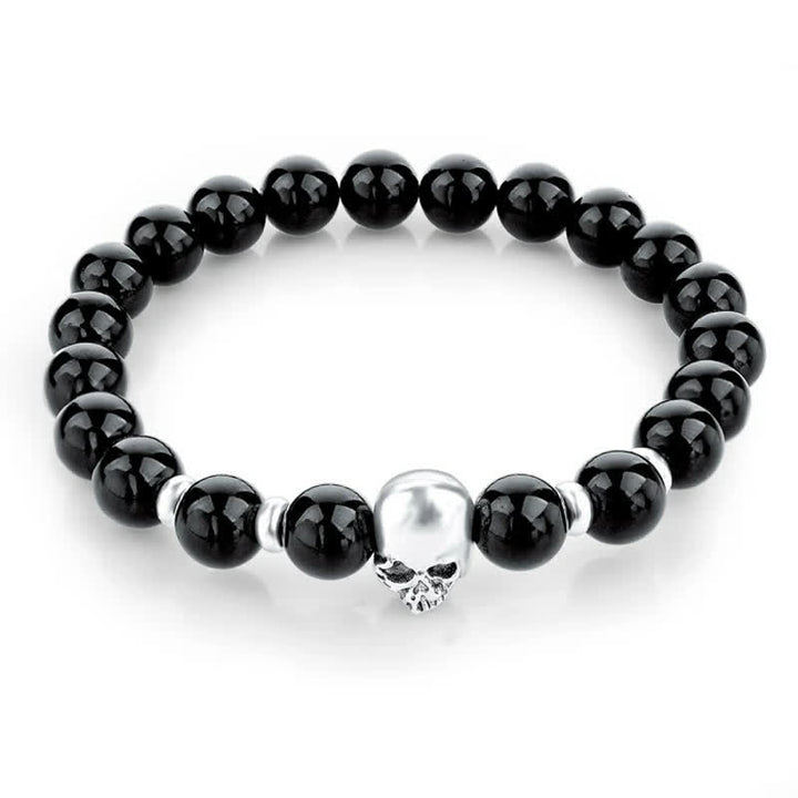Olivenorma Natural Stone Skull Men Jewelry Elastic Bracelet - Obsidian - image 6