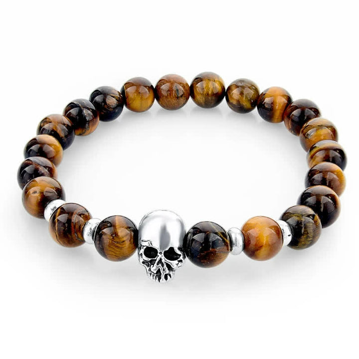 Olivenorma Natural Stone Skull Men Jewelry Elastic Bracelet - Tiger Eye - image 2