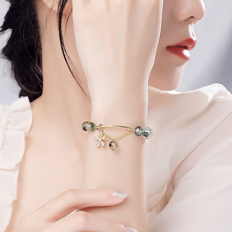 Olivenorma Green Phantom Quartz Beaded Sakura Pendant Bracelet - image 1