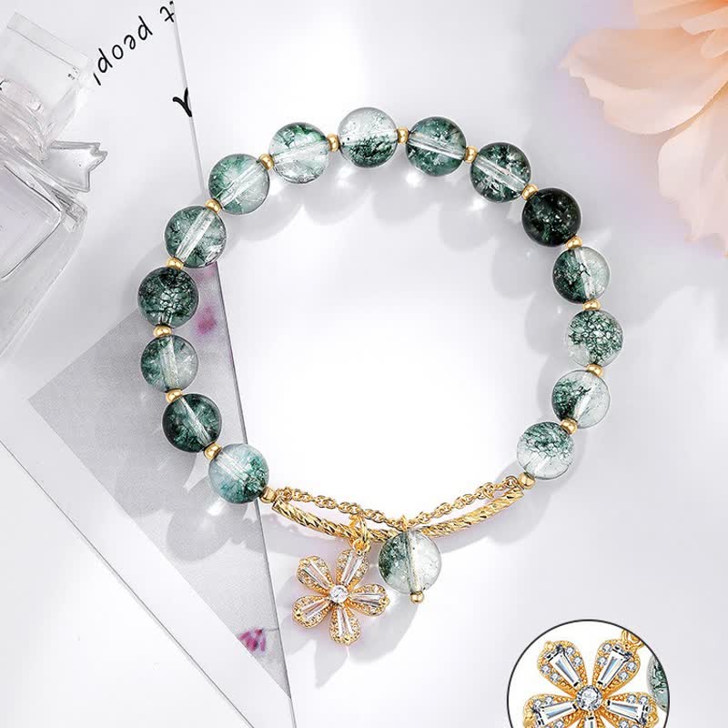 Olivenorma Green Phantom Quartz Beaded Sakura Pendant Bracelet - image 4