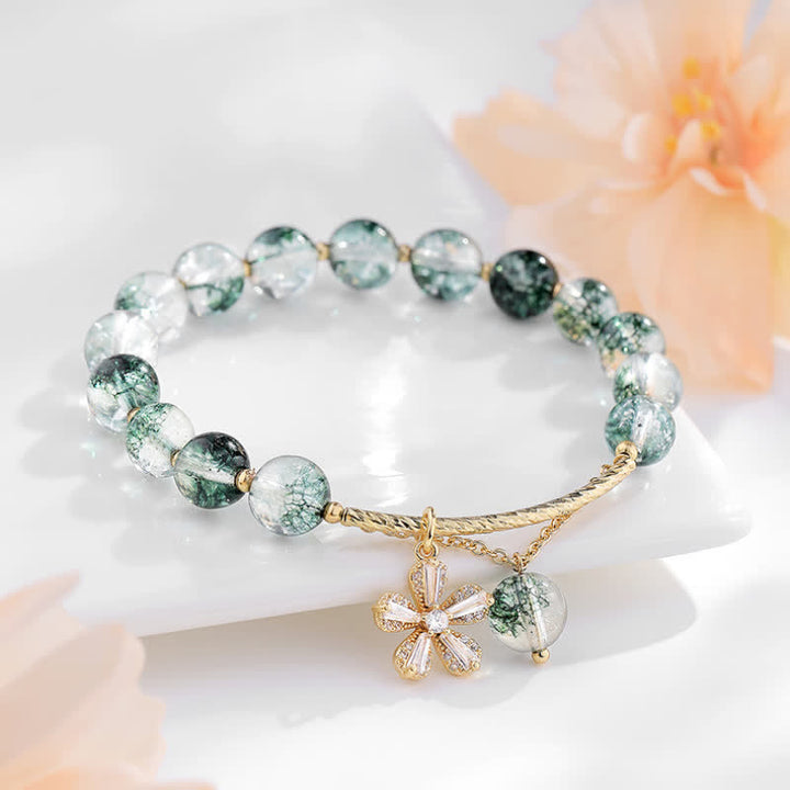 Olivenorma Green Phantom Quartz Beaded Sakura Pendant Bracelet - Green Phantom Quartz - image 0