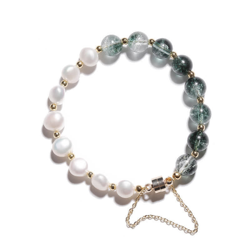 Olivenorma Green Phantom Quartz Freshwater Pearl Beaded Bracelet - Green Phantom Quartz&Freshwater Pearl - image 0