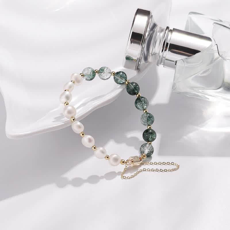 Olivenorma Green Phantom Quartz Freshwater Pearl Beaded Bracelet - image 4