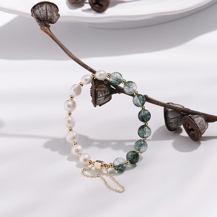 Olivenorma Green Phantom Quartz Freshwater Pearl Beaded Bracelet - image 2