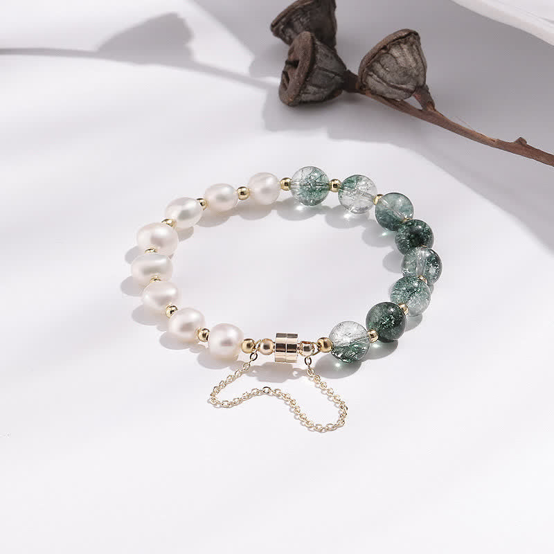 Olivenorma Green Phantom Quartz Freshwater Pearl Beaded Bracelet - image 3