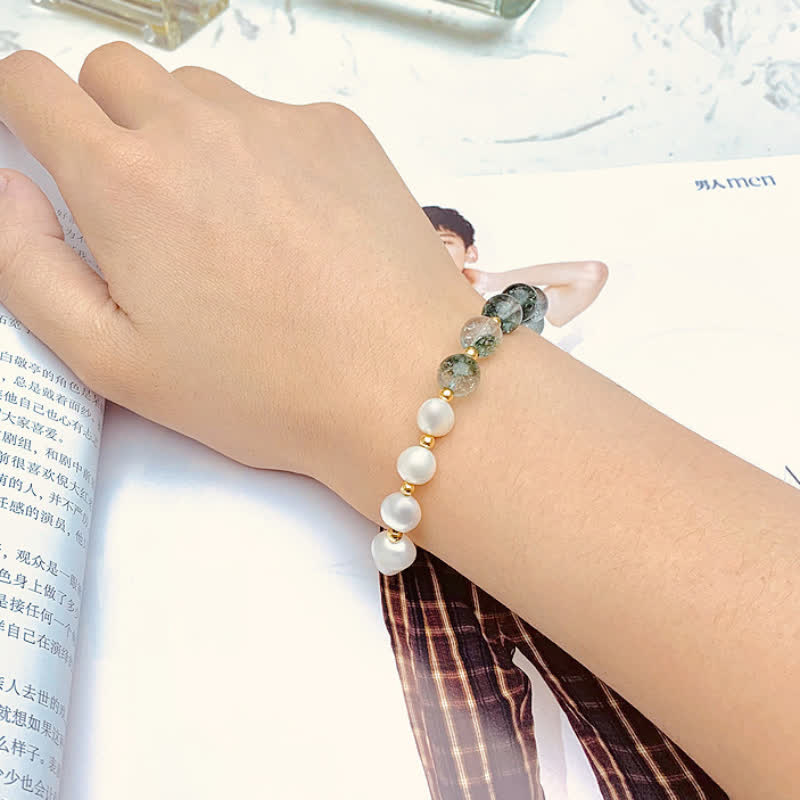 Olivenorma Green Phantom Quartz Freshwater Pearl Beaded Bracelet - image 1