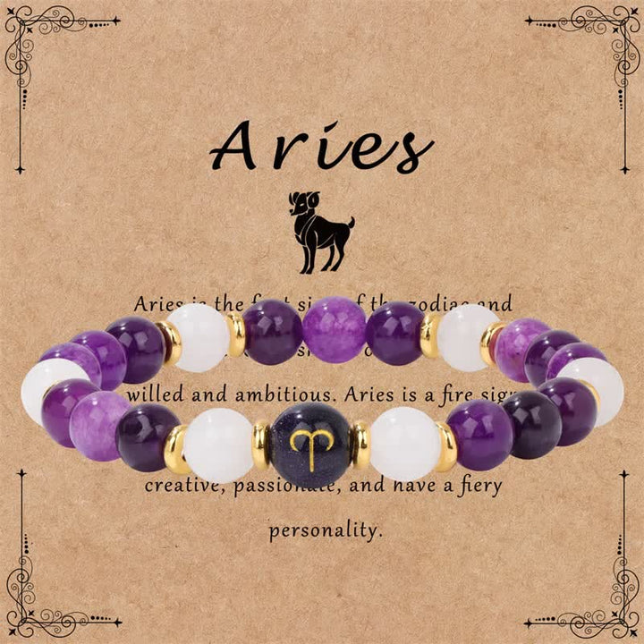 Olivenorma Amethyst Clear Crystal Blue Sandstone Beaded Zodiac Bracelet - Aries - image 1
