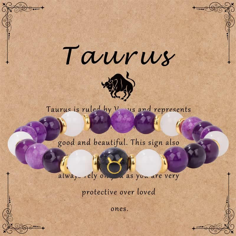 Olivenorma Amethyst Clear Crystal Blue Sandstone Beaded Zodiac Bracelet - Taurus - image 3