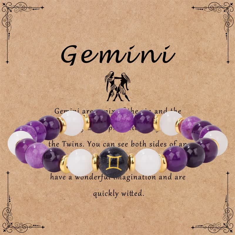 Olivenorma Amethyst Clear Crystal Blue Sandstone Beaded Zodiac Bracelet - Gemini - image 4