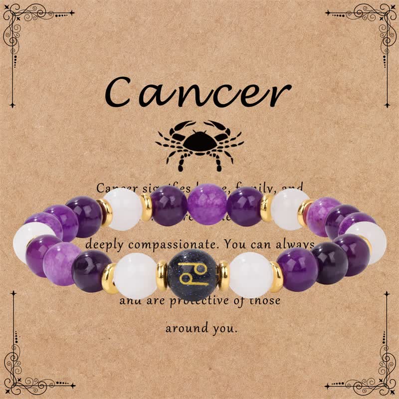 Olivenorma Amethyst Clear Crystal Blue Sandstone Beaded Zodiac Bracelet - Cancer - image 5