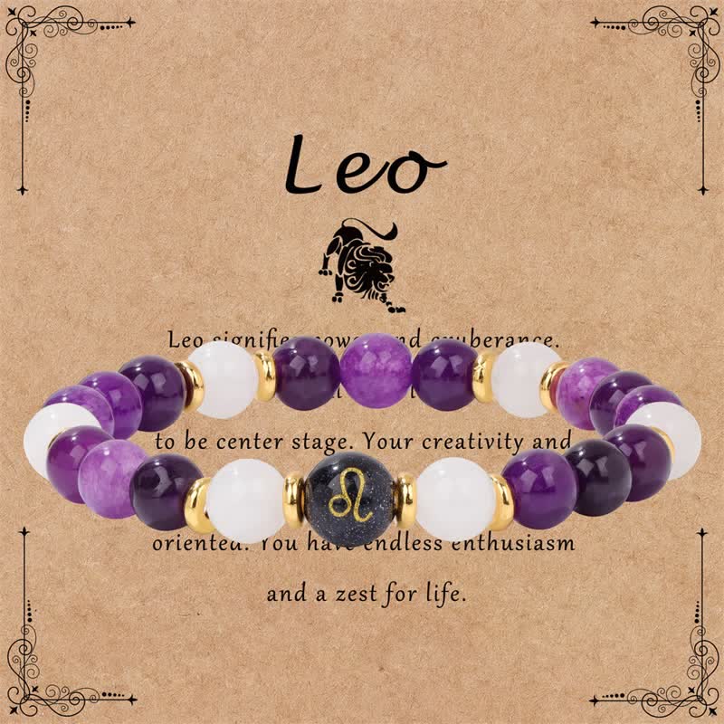 Olivenorma Amethyst Clear Crystal Blue Sandstone Beaded Zodiac Bracelet - Leo - image 6