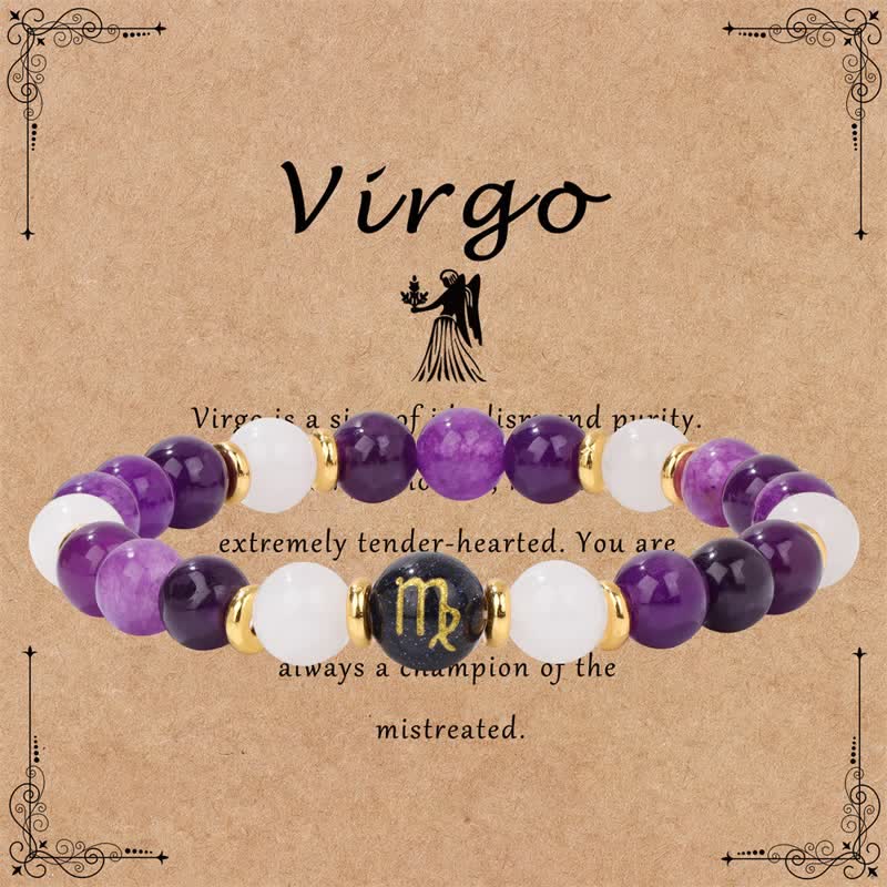Olivenorma Amethyst Clear Crystal Blue Sandstone Beaded Zodiac Bracelet - Virgo - image 7