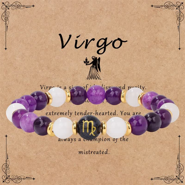 Olivenorma Amethyst Clear Crystal Blue Sandstone Beaded Zodiac Bracelet - Virgo - image 7
