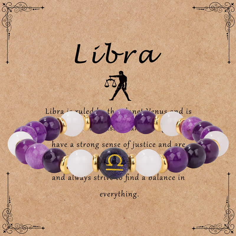 Olivenorma Amethyst Clear Crystal Blue Sandstone Beaded Zodiac Bracelet - Libra - image 8