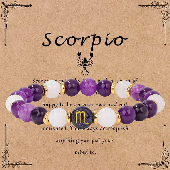 Olivenorma Amethyst Clear Crystal Blue Sandstone Beaded Zodiac Bracelet - Scorpio - image 9