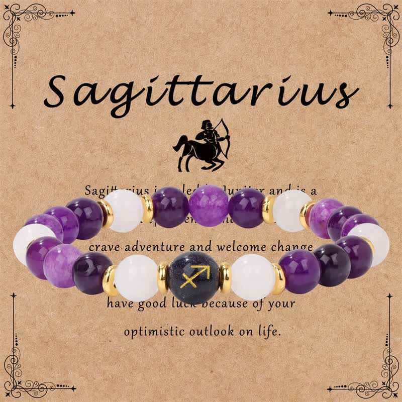 Olivenorma Amethyst Clear Crystal Blue Sandstone Beaded Zodiac Bracelet - Sagittarius - image 10