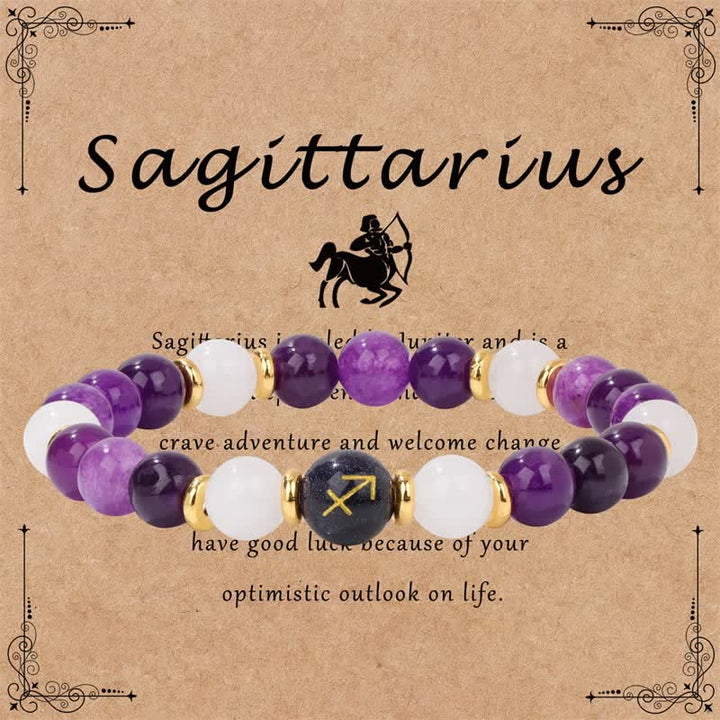 Olivenorma Amethyst Clear Crystal Blue Sandstone Beaded Zodiac Bracelet - Sagittarius - image 10