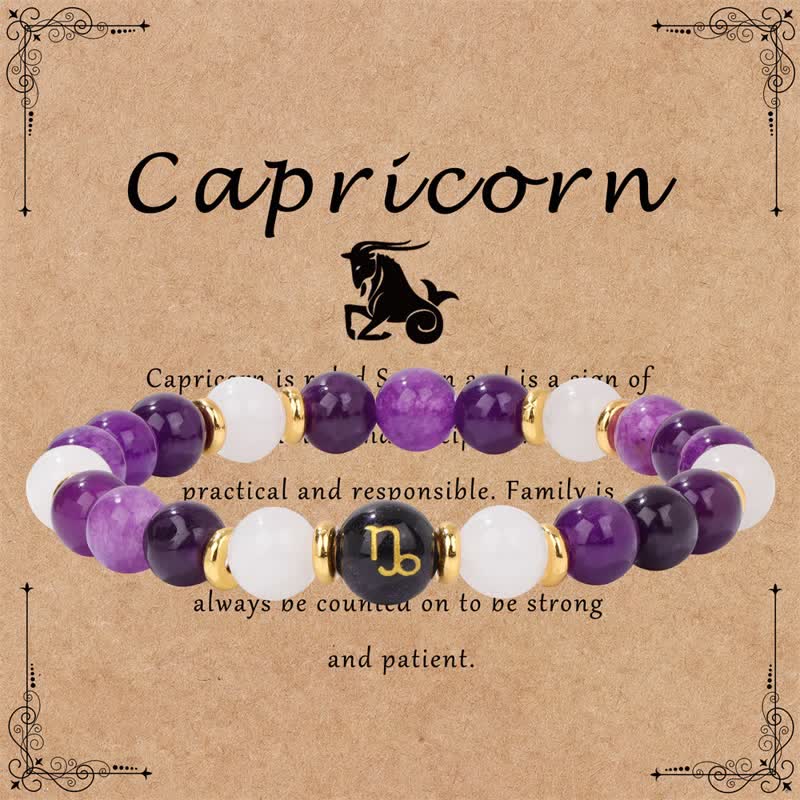 Olivenorma Amethyst Clear Crystal Blue Sandstone Beaded Zodiac Bracelet - Capricorn - image 11