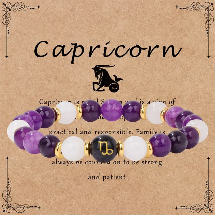 Olivenorma Amethyst Clear Crystal Blue Sandstone Beaded Zodiac Bracelet - Capricorn - image 11