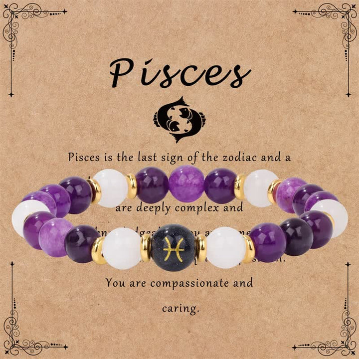 Olivenorma Amethyst Clear Crystal Blue Sandstone Beaded Zodiac Bracelet - Pisces - image 13