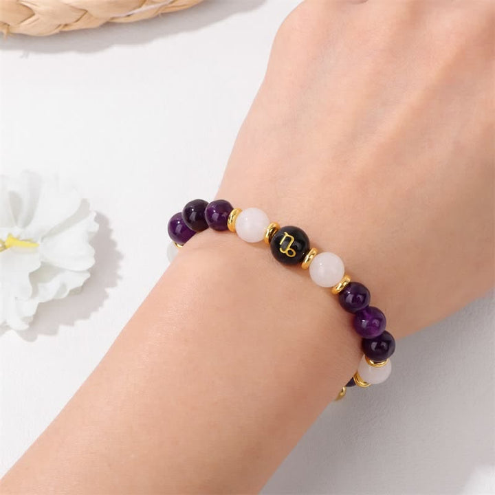 Olivenorma Amethyst Clear Crystal Blue Sandstone Beaded Zodiac Bracelet - image 2