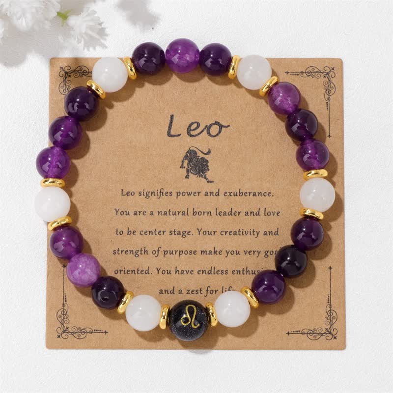Olivenorma Amethyst Clear Crystal Blue Sandstone Beaded Zodiac Bracelet - image 0