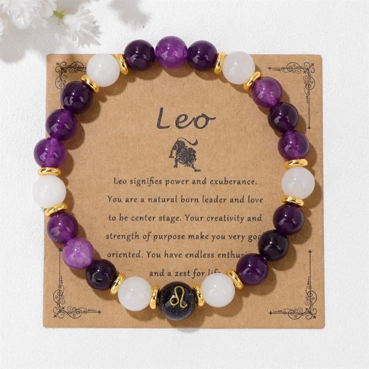 Olivenorma Amethyst Clear Crystal Blue Sandstone Beaded Zodiac Bracelet - image 0