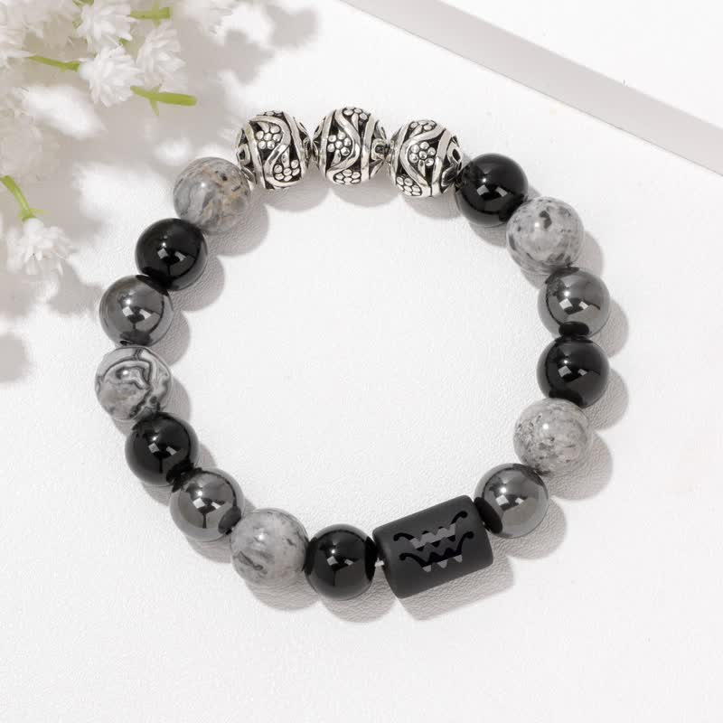 Olivenorma Obsidian Grey Jasper Hematite Beaded Zodiac Bracelet - image 0