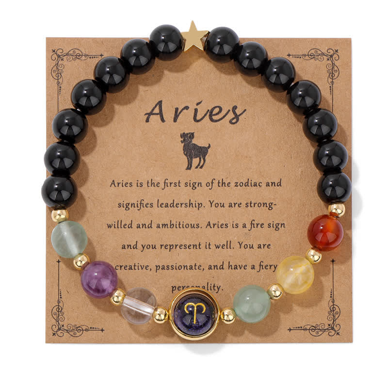 Olivenorma Black Onyx Blue Sandstone Beaded Zodiac Bracelet - Aries - image 0