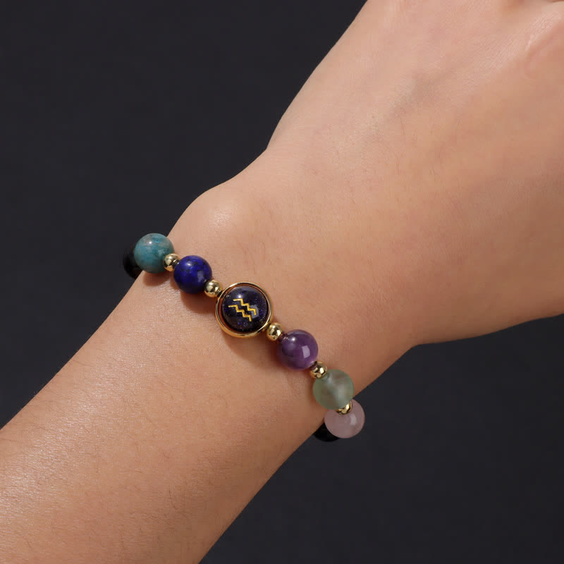 Olivenorma Black Onyx Blue Sandstone Beaded Zodiac Bracelet - image 1