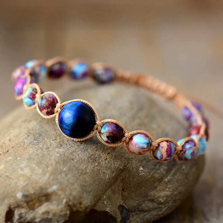Olivenorma Blue Tiger Eye Purple Emperor Stone Beaded Bracelet - Blue Tiger Eye&Purple Emperor Stone - image 0