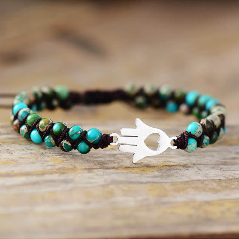 Olivenorma Turquoise Green Emperor Stone Alloy Beaded Bracelet - image 4