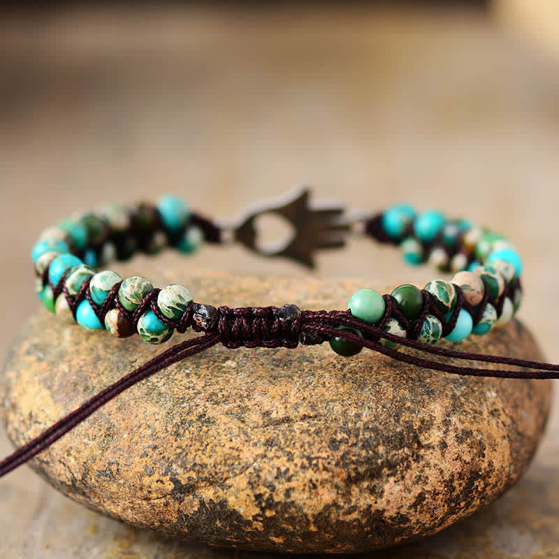 Olivenorma Turquoise Green Emperor Stone Alloy Beaded Bracelet - image 5