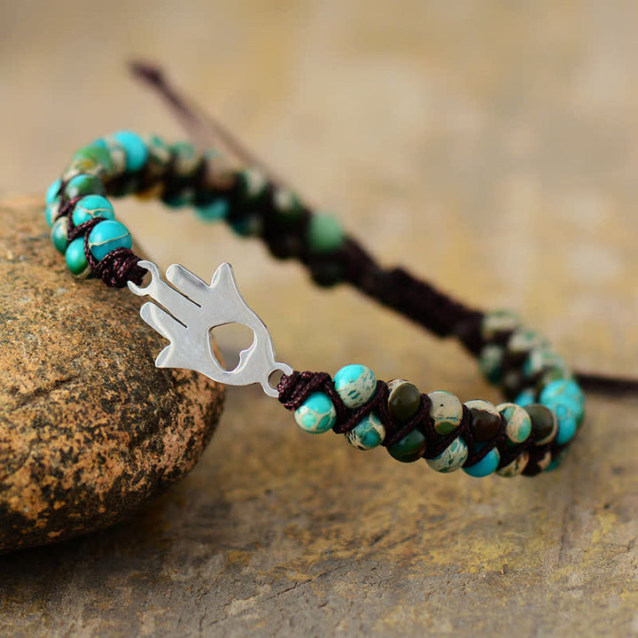 Olivenorma Turquoise Green Emperor Stone Alloy Beaded Bracelet - Dark Green Emperor Stone - image 3