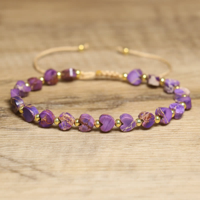 Olivenorma Natural Emperor Stone Heart Shape Beaded Bracelet - Purple Emperor Stone - image 3