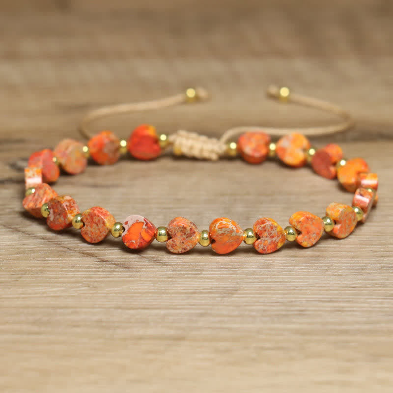 Olivenorma Natural Emperor Stone Heart Shape Beaded Bracelet - Orange Emperor Stone - image 5