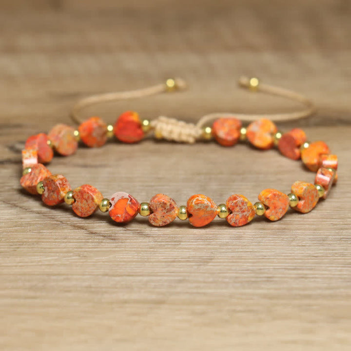 Olivenorma Natural Emperor Stone Heart Shape Beaded Bracelet - Orange Emperor Stone - image 5