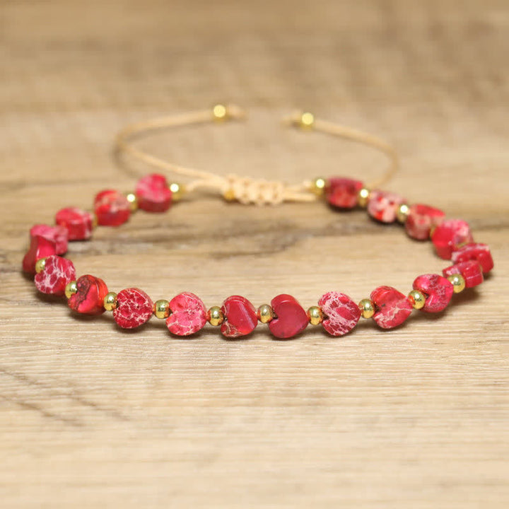 Olivenorma Natural Emperor Stone Heart Shape Beaded Bracelet - Rose Red Emperor Stone - image 9