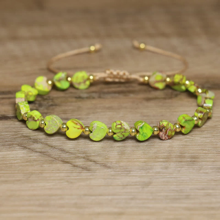 Olivenorma Natural Emperor Stone Heart Shape Beaded Bracelet - Green Emperor Stone - image 7