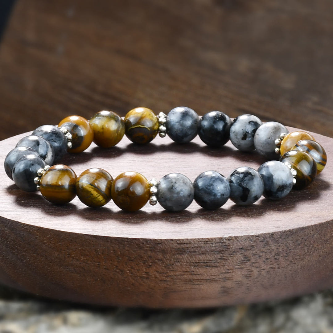 Olivenorma Natural Tiger Eye & African Turquoise Beaded Stretchable Protection Bracelet - Tiger Eye & Grey Jasper - image 8