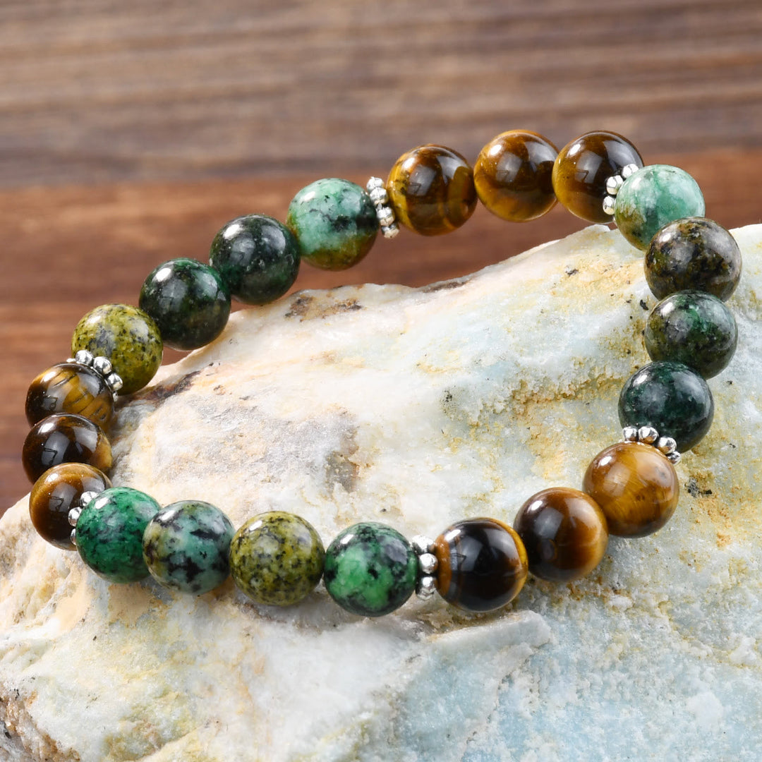 Olivenorma Natural Tiger Eye & African Turquoise Beaded Stretchable Protection Bracelet - Tiger Eye & African Turquoise - image 0