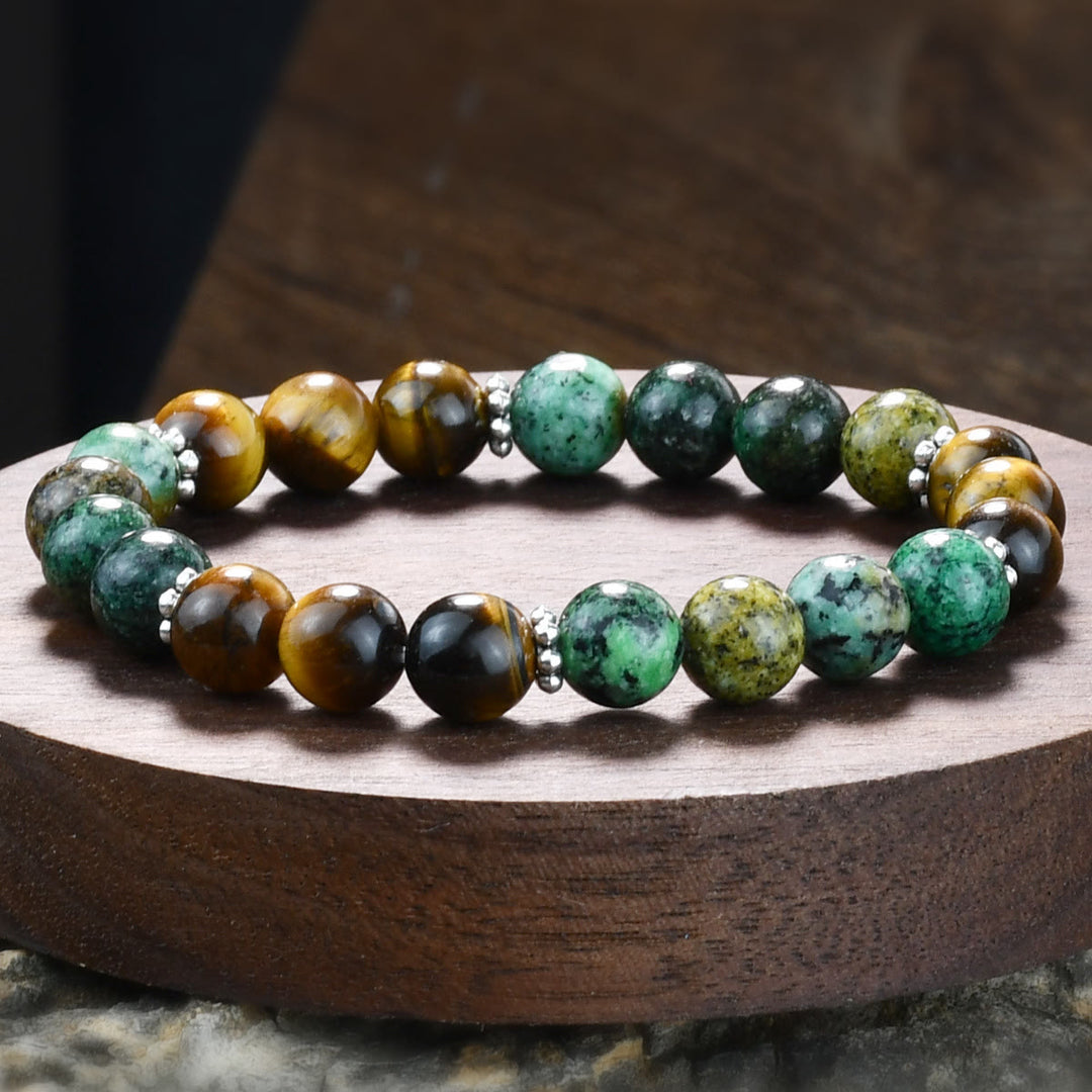Olivenorma Natural Tiger Eye & African Turquoise Beaded Stretchable Protection Bracelet - image 1