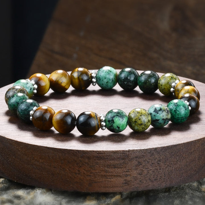 Olivenorma Natural Tiger Eye & African Turquoise Beaded Stretchable Protection Bracelet - image 1
