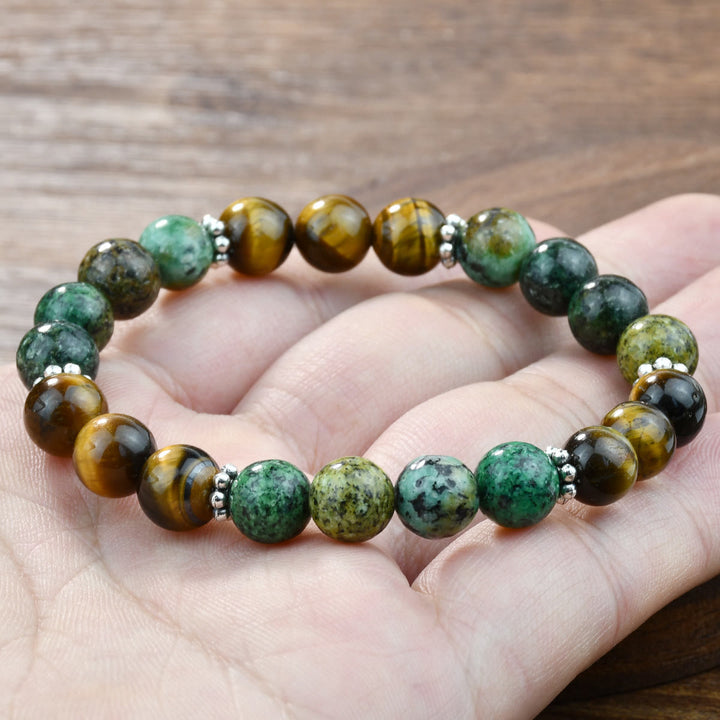 Olivenorma Natural Tiger Eye & African Turquoise Beaded Stretchable Protection Bracelet - image 3