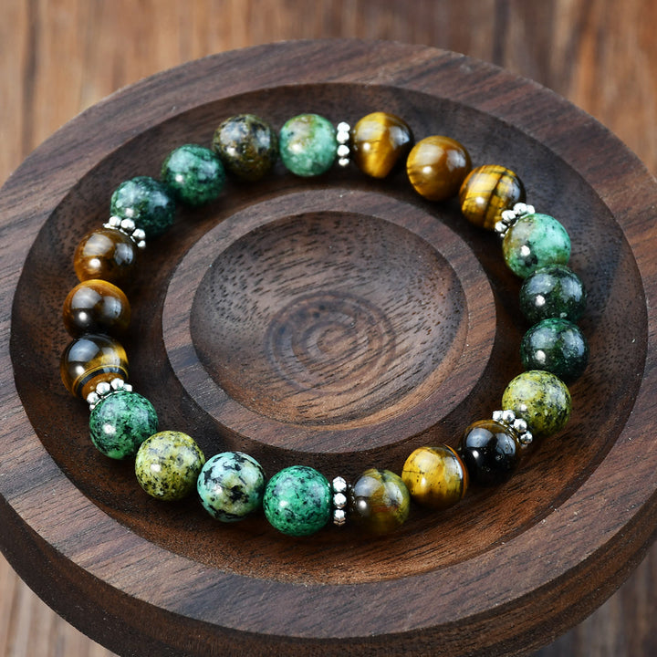 Olivenorma Natural Tiger Eye & African Turquoise Beaded Stretchable Protection Bracelet - image 4