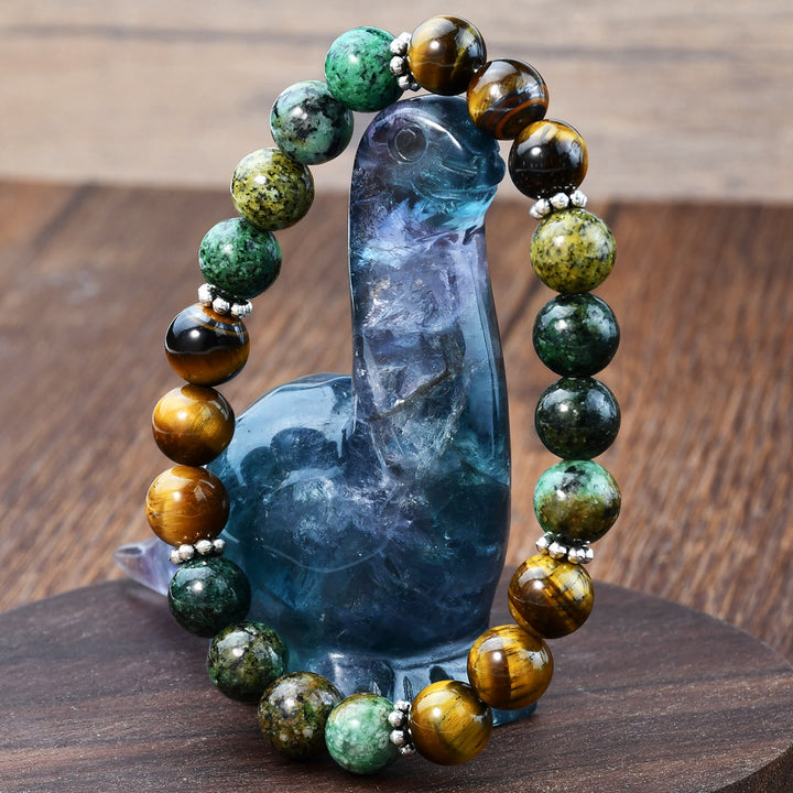 Olivenorma Natural Tiger Eye & African Turquoise Beaded Stretchable Protection Bracelet - image 2