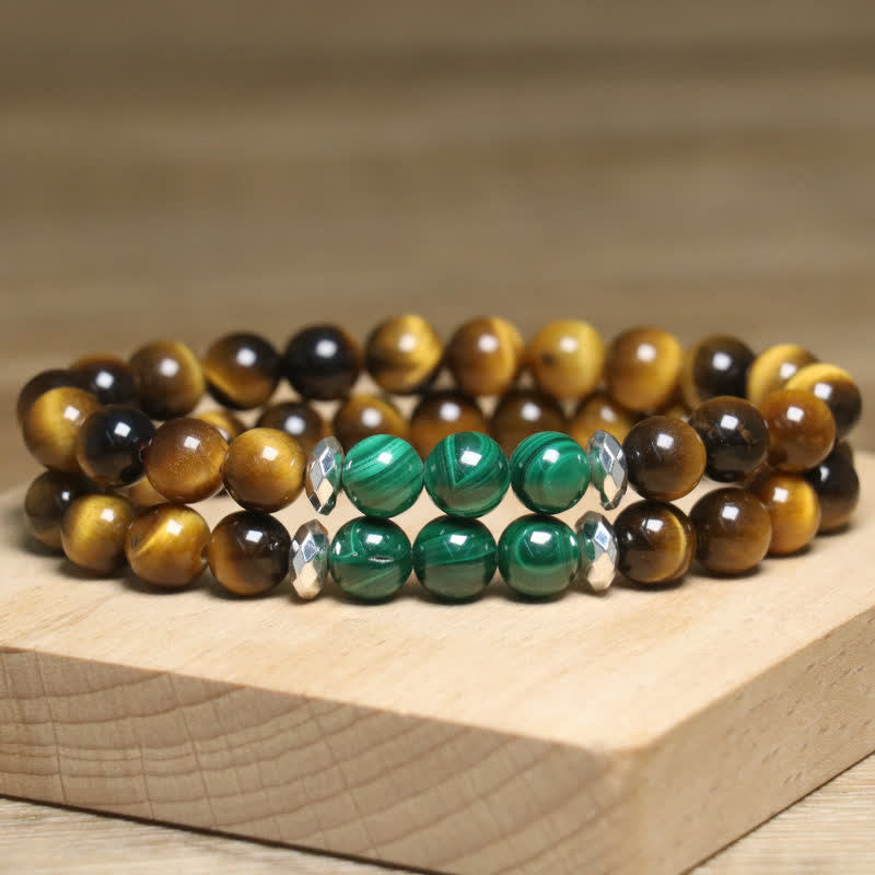 Olivenorma Natural Tiger Eye Malachite Beaded Bracelet - image 4